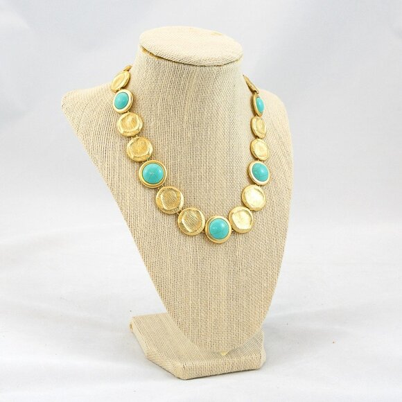 16" Simulated Turquoise & Gold Collar Necklace - Picture 1 of 4